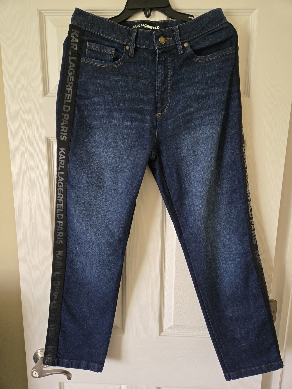 Karl Lagerfeld Navy Slim Straight Jeans with Black Branded Side Tape